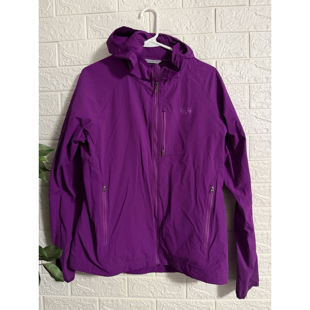 Mountain Hardwear Womens Large Magenta Color, Hooded Windbreaker Jacket Full Zip